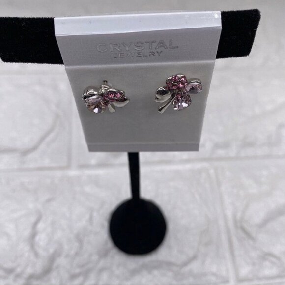 Crystal Jewelry Four Leaf Clover Earrings Pink & Silver Tone Swarovski Crystals - Picture 3 of 8